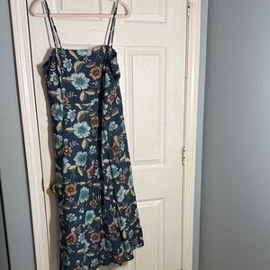 Joie Navy Floral Midi Dress with Teal & Rust Blooms
